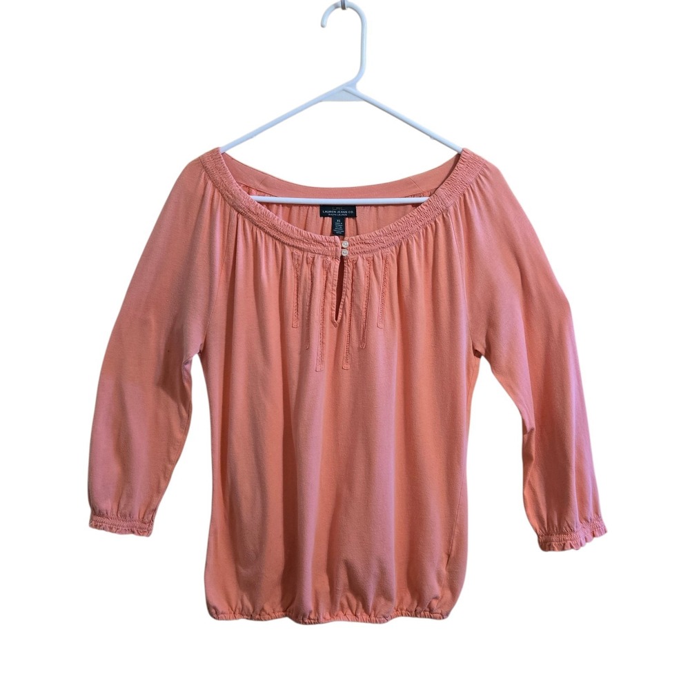 LRL Ralph Lauren Boho Cottage Core Blouse Size XS 3/4 Sleeve Coral‎ Pink